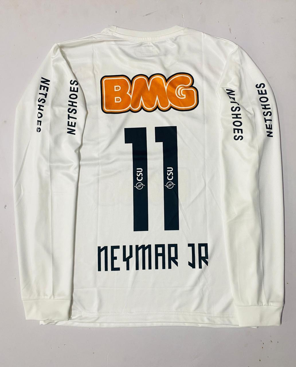 Neymar Jr Santos FC White Retro Long Sleeve Football Jersey