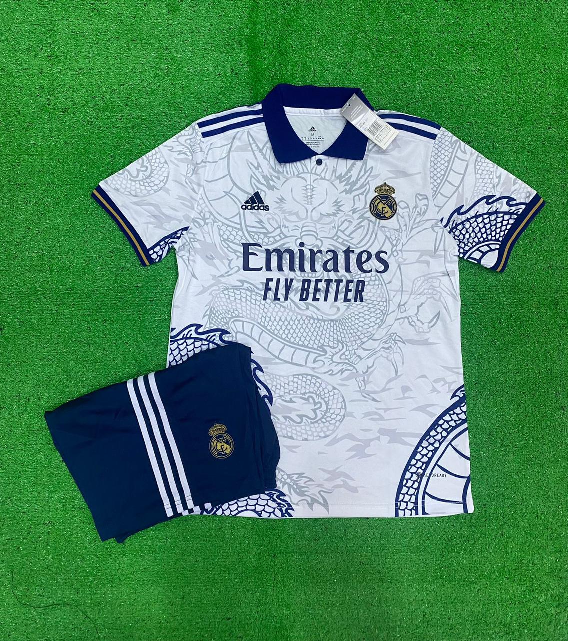 Real Madrid White Dragon kit with Shorts 23-24 DRYFIT FABRIC