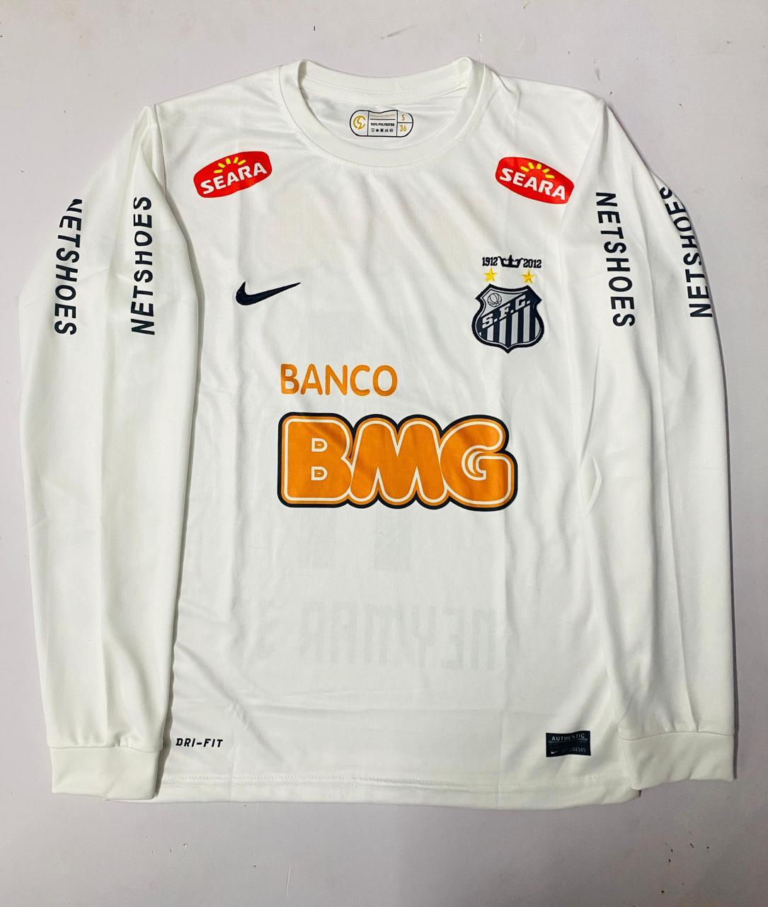 Neymar Jr Santos FC White Retro Long Sleeve Football Jersey